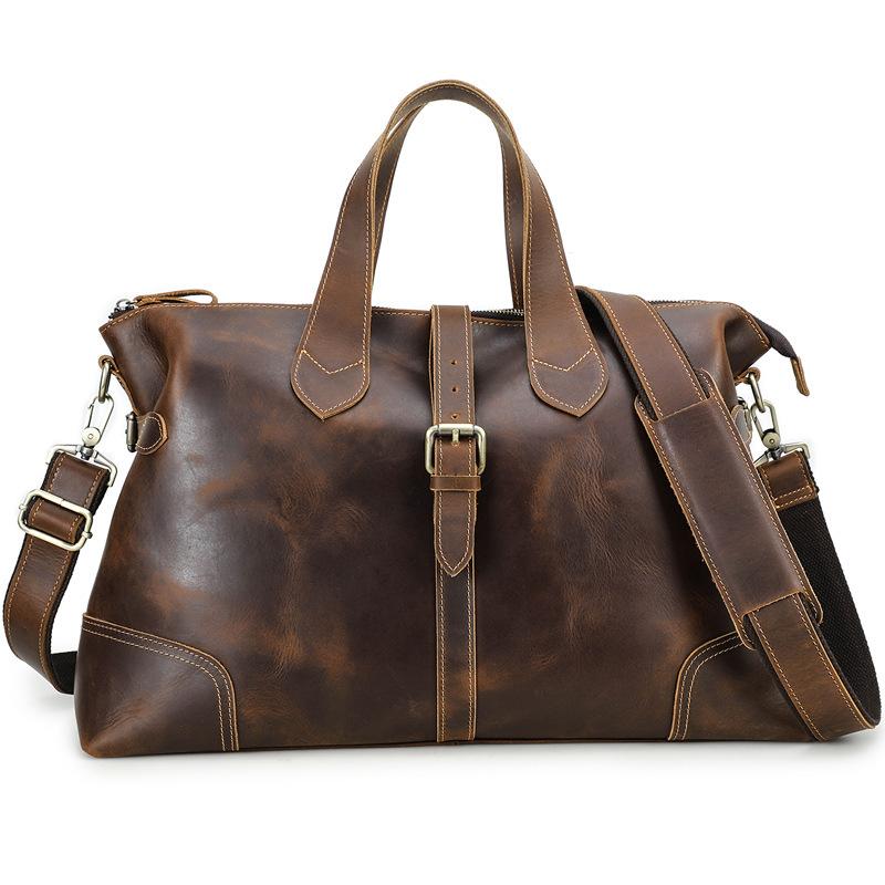 

Сумка из натуральной коровьей кожи Black Angel Retro Crazy Horse Cowhide с пряжкой, вместительная сумка для отдыха, спорта и фитнеса, мужская кожаная дорожная сумка кофейный