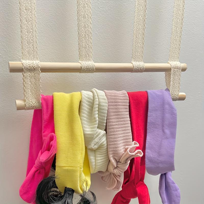 Wall-Mounted Hair Accessories Organizer Macrame Canvas Hanger with Multiple Hooks for Bows, Scrunchies & Clips Storage Display Rack, Hair Accessories