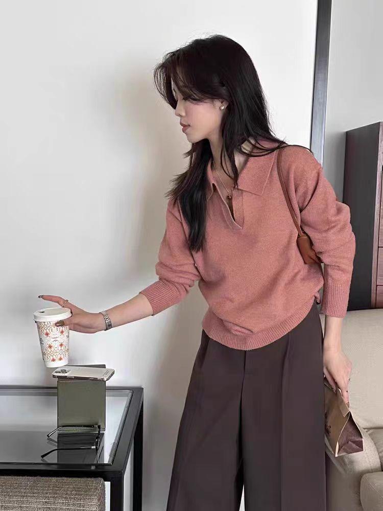 Herbst-Winter Koreanischer Stil Woll-Rollkragenpullover mit Umlegekragen