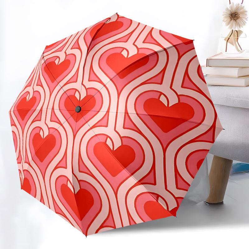 1pc Heart PatternAutomatic Open/close Folding Umbrella, Compact Portable Travel Umbrella, Perfect Birthday/Holiday, Cute Umbrella y024