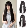 60cm Layered Black Long Straight Wig with Air Bangs, Full Cap Synthetic Fiber Wig for Lolita & JK Style Daily Wear