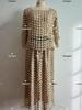 Elegant Gold Thread Floral Lace Cardigan & Skirt Set