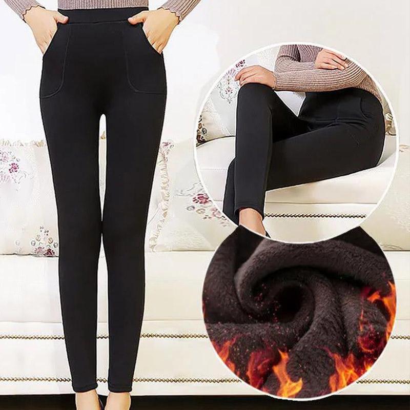 Plus Fleece Leggings für Damen im mittleren und älteren Alter, Herbst und Winter, hohe Taille, Plus Fleece-Mutterhose, warme Hose in Übergröße
