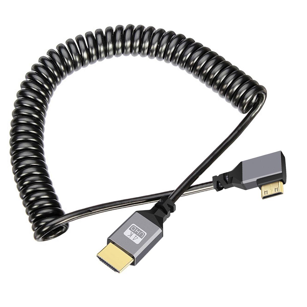 

HD-036-LE Mini HDMI 1.4 Male to HDMI Male 4K 60Hz Stretch Coiled Cable Left Angled 90 Degree for HDTV Laptop PC Monitor As Shown A