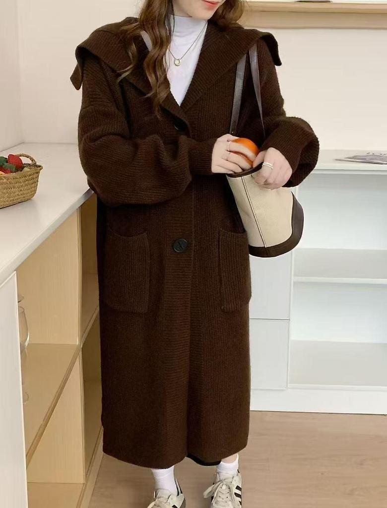 Damen Strickcardigan Herbst/Winter 2025 - Lang, locker, dicker Revers-Pullovermantel