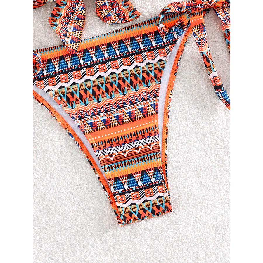 2025 European & American Split Bikini with Lace-Up Bowknot & Print Design