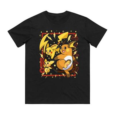 Koszulka bawełniana z nadrukiem ewolucji Pokemon Pichu, krótki rękaw, dla mężczyzn i kobiet, moda wiosenna i letnia, koszulka casual