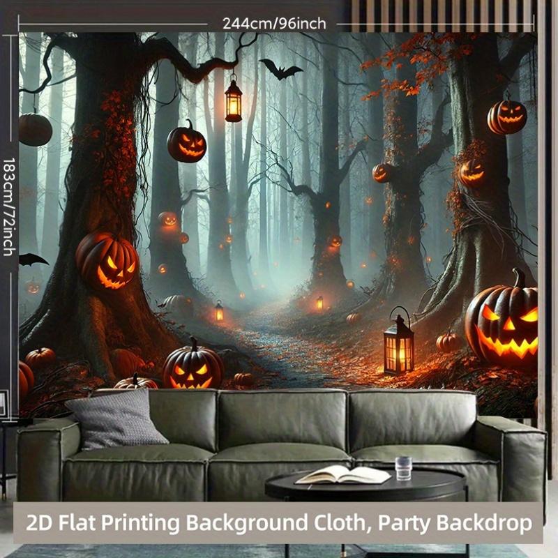 1 piece of 2D background fabric polyester banner of night moon and eerie pumpkin lanterns durable materialzyc
