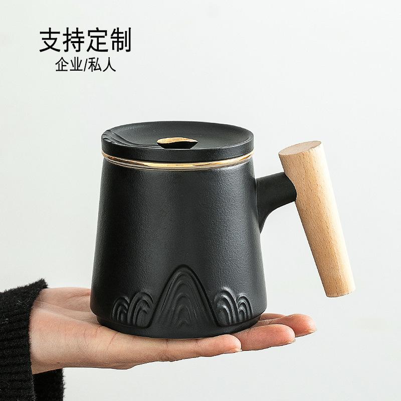 Ceramic Office Cup With Lid Filter Tea Separation Cup Home Office Personal Water Cup
