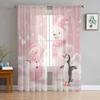 Christmas Pink White Bear Penguin Sheer Curtains for Living Room Decoration Window Curtains Kitchen Tulle Voile Curtains