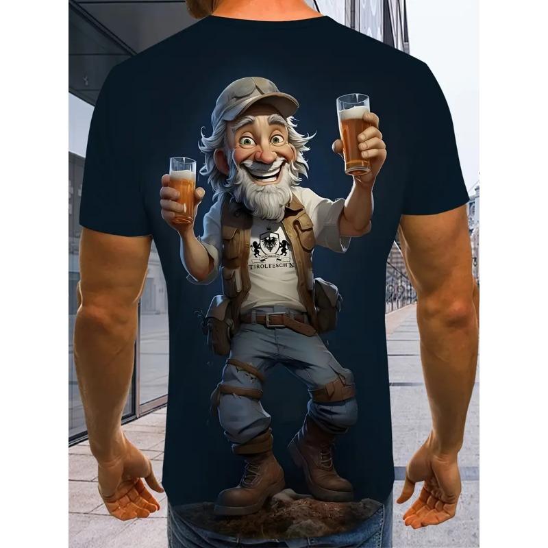 Pánské 3D tištěné kreslené tričko s grafickým obličejem staršího muže, humorné digitálně tištěné tričko s krátkým rukávem, prodyšný polyester, kulatý výstřih, ležérní