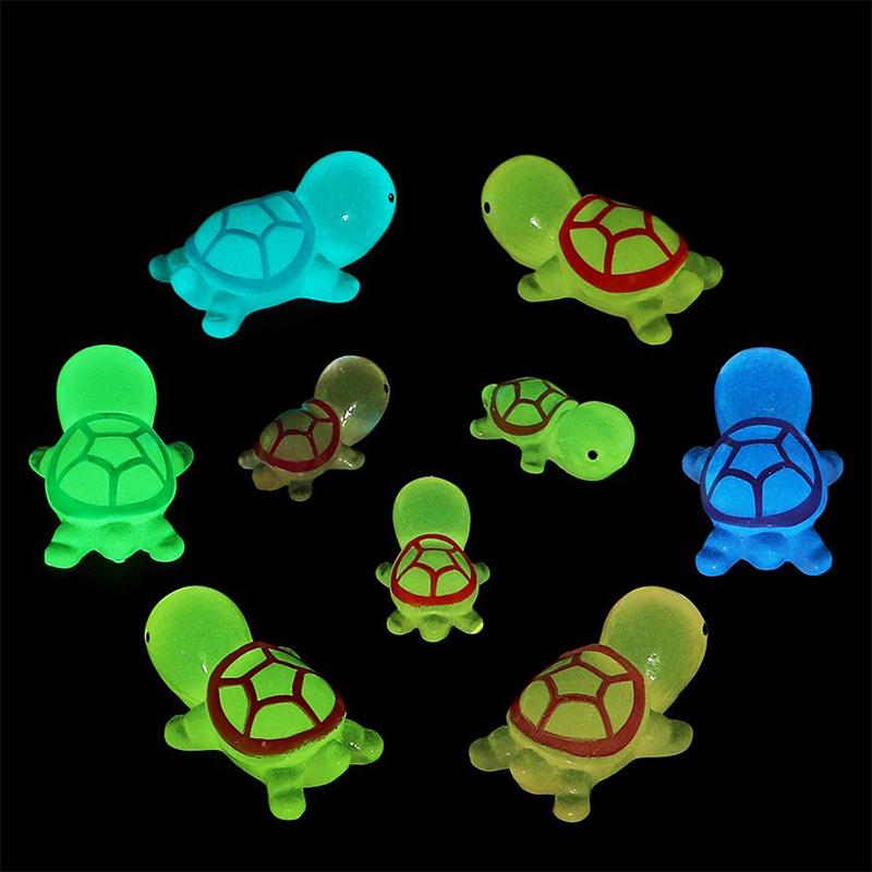 6Pcs/Set Luminous Mini Resin Turtle Car Dashboard Toys Dolls Figures Home Garden Decoration Cartoon Color Car Ornaments Gifts