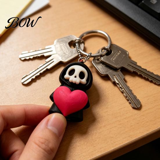 Spooky Bag Charm Holding Heart Grim Reaper Keychain Charm, 3D Printed Gothic Skull Decor with Backpack Accessory Ball Chain, Backpacks Bags