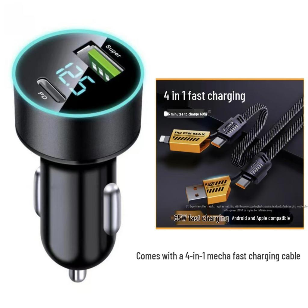 120W Dual Flash Car Charger with Digital Voltage Display for Super Fast Mobile Charging
