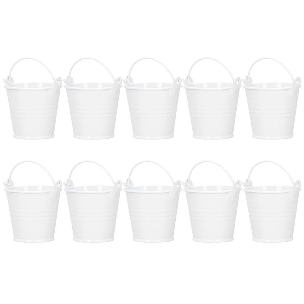 10PCS Flower Pot Mini Succulent Plant Pot Small Metal Bucket for Indoor Outdoor DecorWhite 4x5.5x6cm