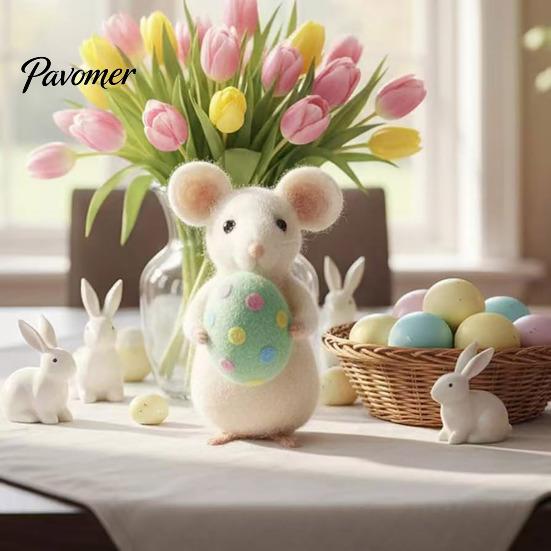 Compact Decorative Mice Needle Felted Mouse Easter Mini Ornaments Handmade Wool Figurine with Felt Egg/Chick for Tiered Tray Tabletop Spring