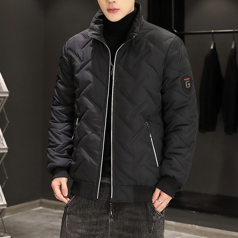 

Winter men s new stand-up neck cotton-padded jacket thickened cotton-padded jacket warm solid color versatile cotton-padded jacket warm and cold L чорний