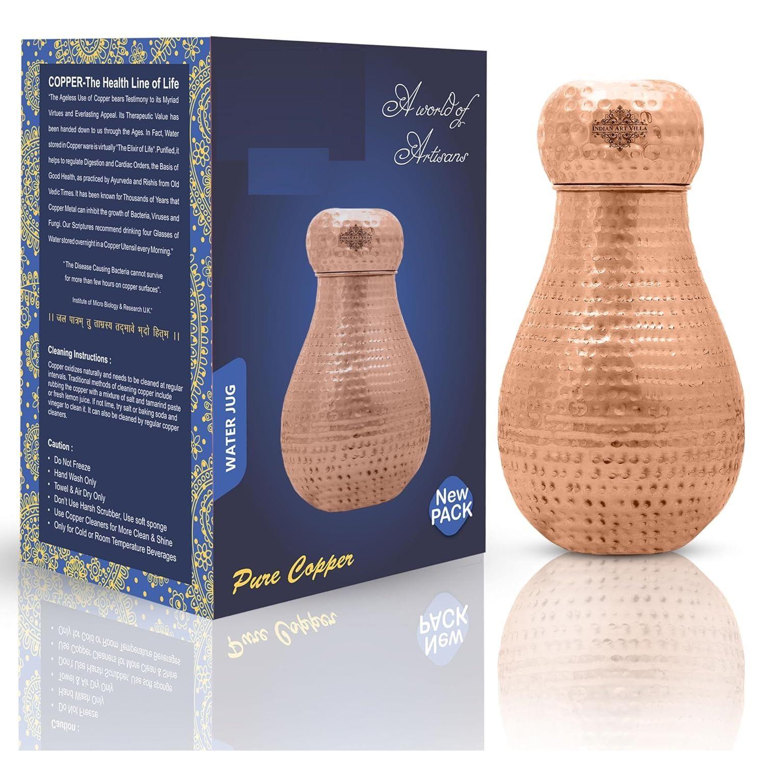 

Copper Bedroom Water Bottle with Inbuilt Glass (Pack of 1) Volume 1600 ml