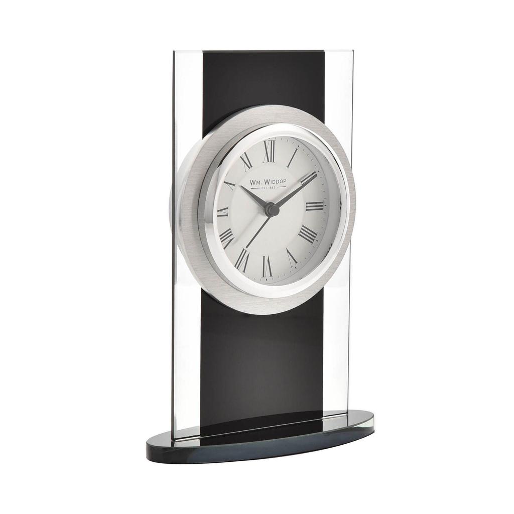 Wm.Widdop Black & Clear Glass Mantel Clock