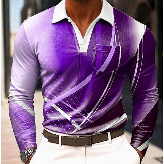 Men's Long Sleeve Polo Shirt Geometric Casual Top