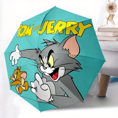 Tom Jerry Automatic Open/close Umbrella, Heavy-Duty Iron Frame, Folding Portable Design, Travel, Everyday Use 172