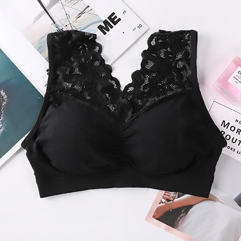 Seamless Wireless Lace Push-Up Sports Bralette - Cozy Fit, L-XXL