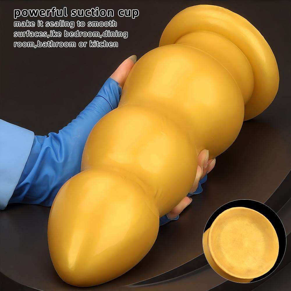 Big Gold Silicone Ribbed Anal Dildo Realistic Penis Sex Toy for Couples Fisting Big Dick BDSM
