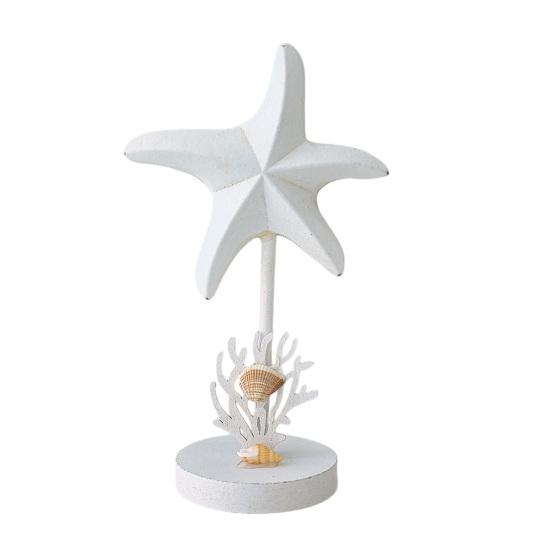 

Nautical Themed Starfish Table Decor Coastal Beach Wooden Starfish Figurine Vintage Ocean Block Sign with Wood Base for Living Room Bedroom белый