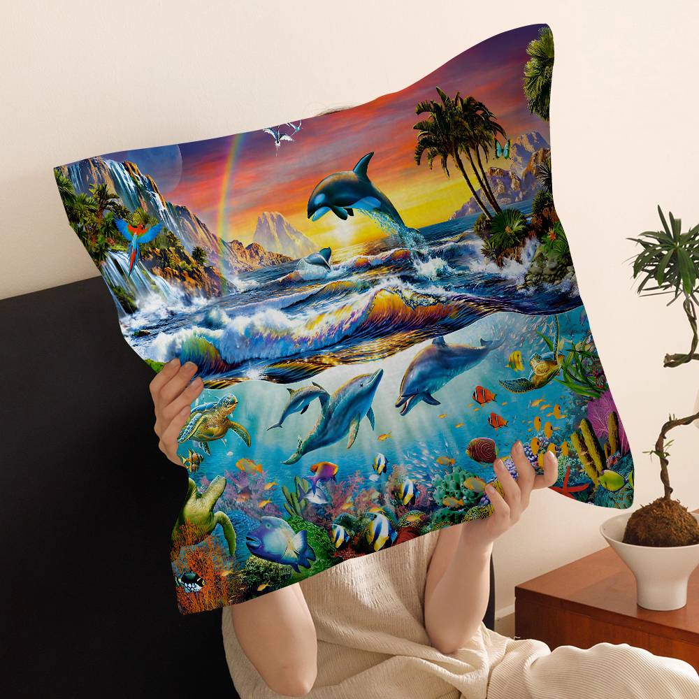 Ocean World Shark Area Pillow Covers Cartoon Sofa Decorative Home Double-Sided Printing Short Plush Cute Cushion Cover