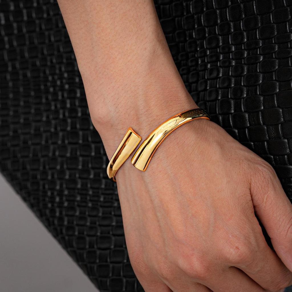 Polished Irregular Snake-Shaped Titanium Steel Bangle - European & American High-End Fashion Bracelet