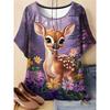 Fashion Women's Crew Neck Short Sleeve 3D Animal Color Printing Animal Short Sleeve Crew Neck T-Shirt