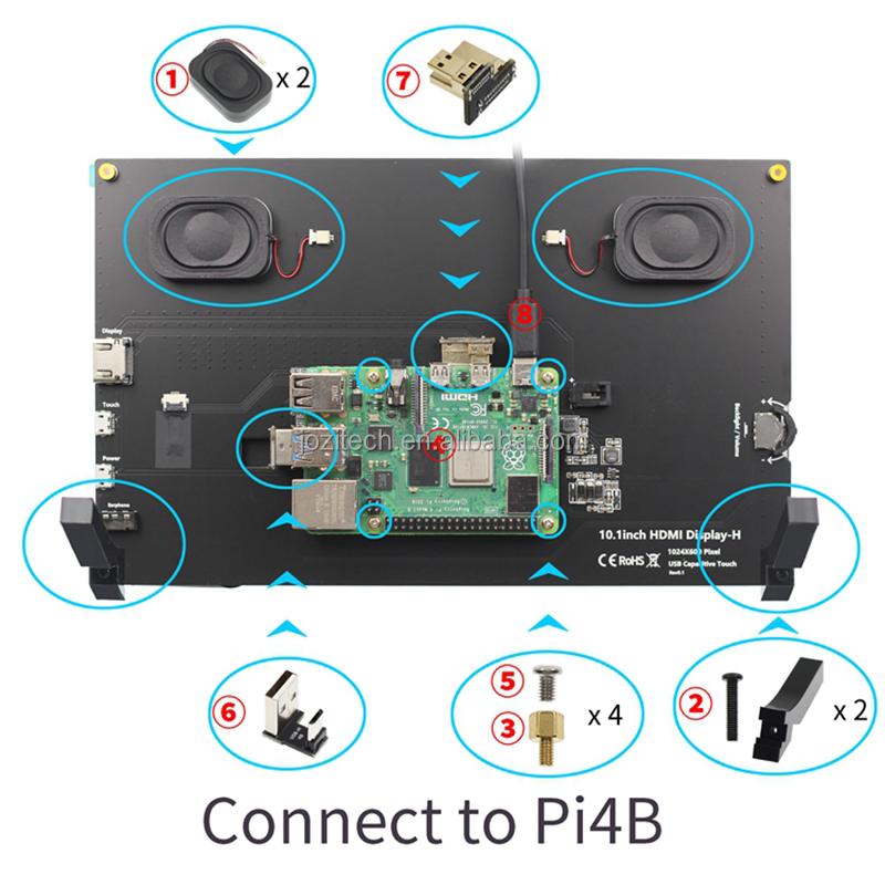 Raspberry Pi LCD 10,1 Zoll 1024x600 IPS TFT Display 10,1 Zoll Kapazitiver Touchscreen LCD (H.) mit Lautsprechern und Ständern
