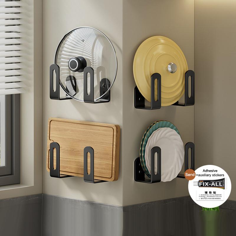 2/4/6/8Pcs Pot Lid Rack Pot Cover Cutting Board Holder Sponge Storage Shelf Kitchen Bathroom Wall Mounted Organizer Rack