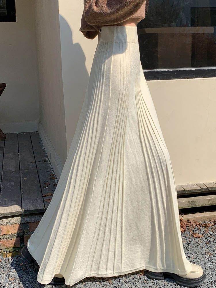 Pletená sukně áčkového střihu s vysokým pasem: Podzim/Zima Plisované Maxi