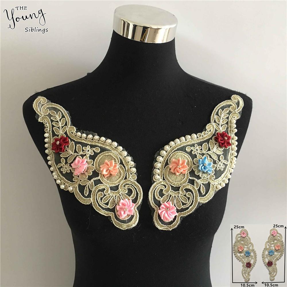 Three-Dimensional Flower-Dipped Embroidered Lace Collar Pair Flower Imitation Pearl Lace Lace Women'S Clothing Accessories