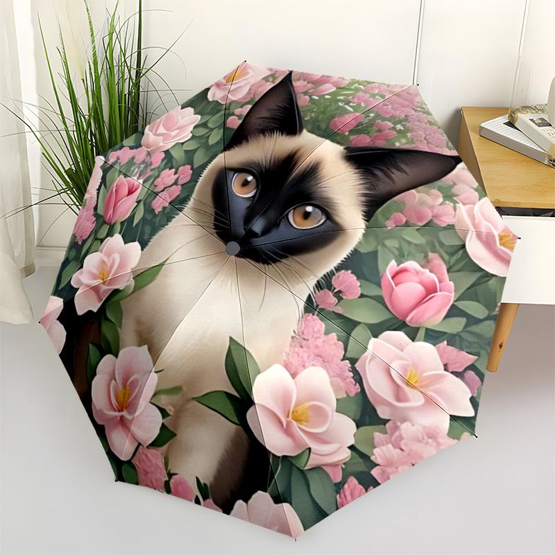 1pc Cat Floral Print Automatic Open/Close Umbrella - Compact Travel Umbrella, Gift for Birthdayyy251208147