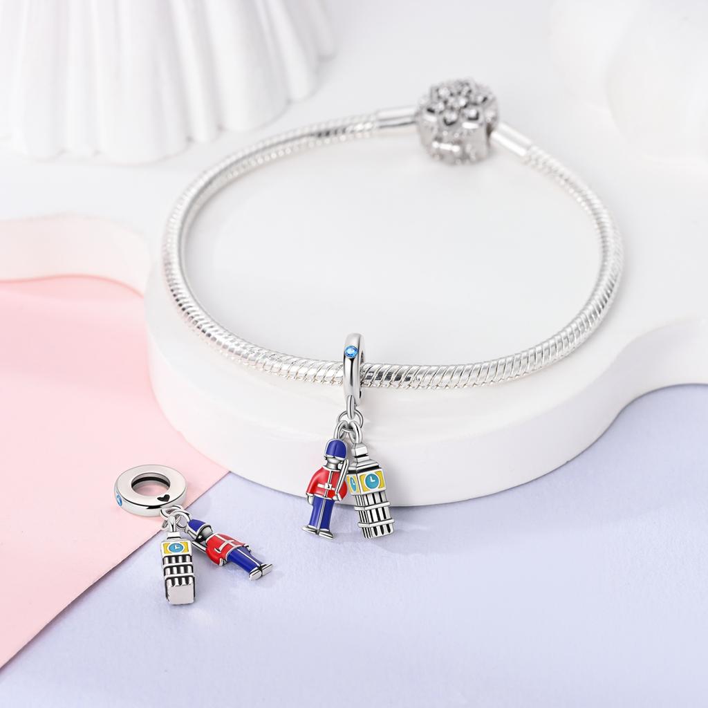 Authentic Original Charm Bead Components Copper Metal Fairy Tale Clock and Knight Pendant Bead Components Compatible With Charm Bead Components Plata