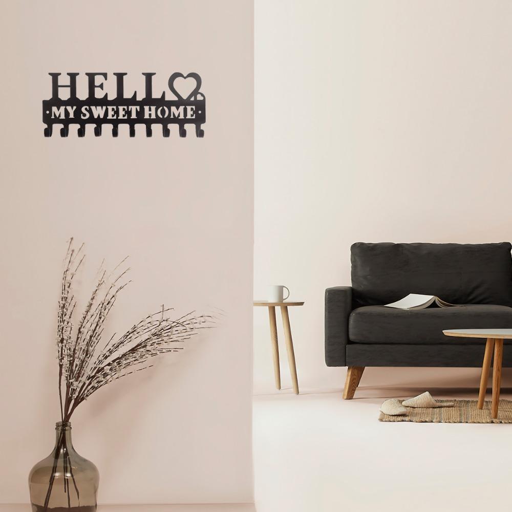 Настенный держатель для ключей - Черный металл с рядом крючков для декоративной стены — фото 7