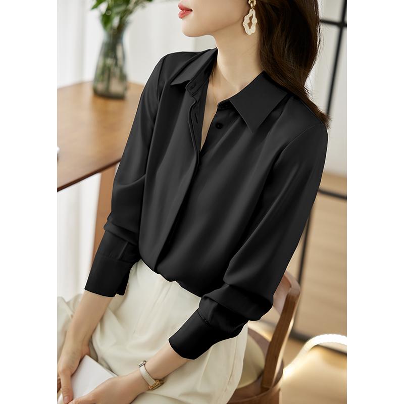 Damen Blusen Hemden 2025 Frühling Langarm Damen Bluse Hemd Büro Dame Umlegekragen Weiß Schwarz Bluse Hemd Damen Oberteile J913