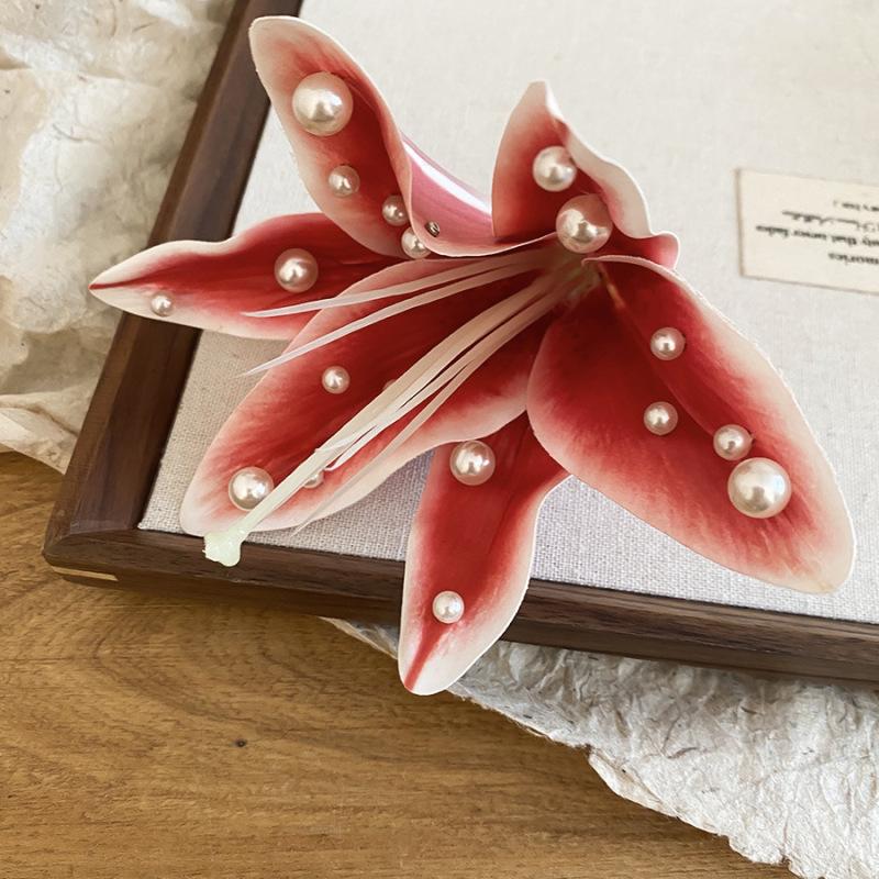 Fairy Chiffon Pearl Flower Tassel Hair Clip - Vacation Style Duckbill Bangs Accessory