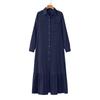 2022 Autumn Women’s Elegant Androgynous Long-Sleeve Denim Cardigan Dress with Turn-Down Collar