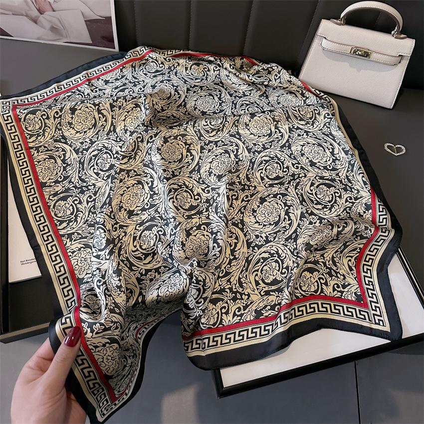 Luxury Fashion Print 70*70cm Square Scarf Women Soft Satin Hairband Neckerchief Tie Female Headband Foulard Bag Ribbon
