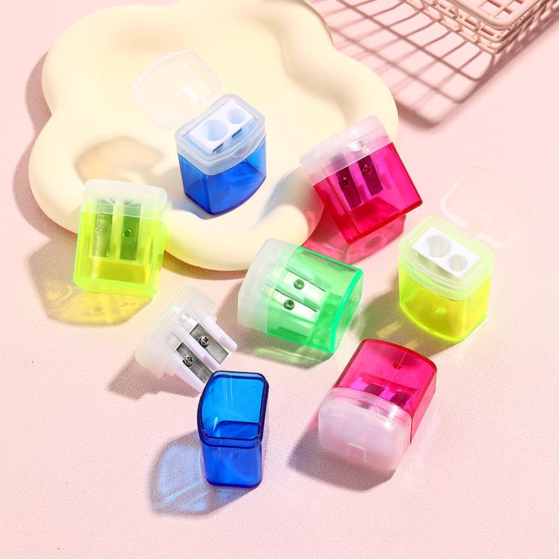 Double-hole Covered Plastic Pencil Sharpener for Students - Cute, Hand-cranked Children's Stationery Gift