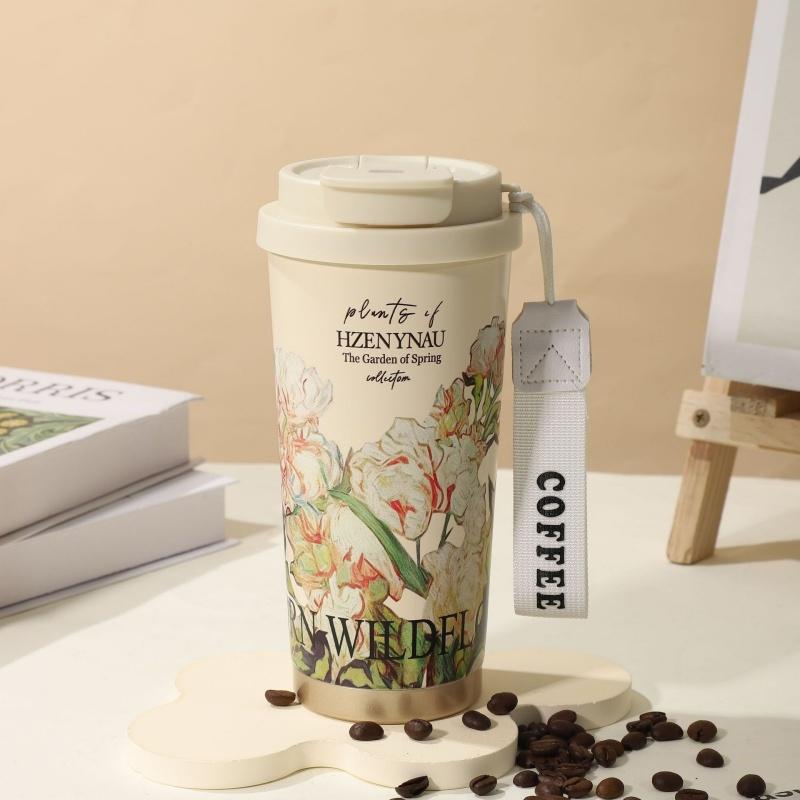 Taza Termo de 500ml Taza de Café Aislada Termo de Acero Inoxidable Taza Frío/Calor Taza de Doble Pared con Pajita Taza de Viaje Térmica para Hielo