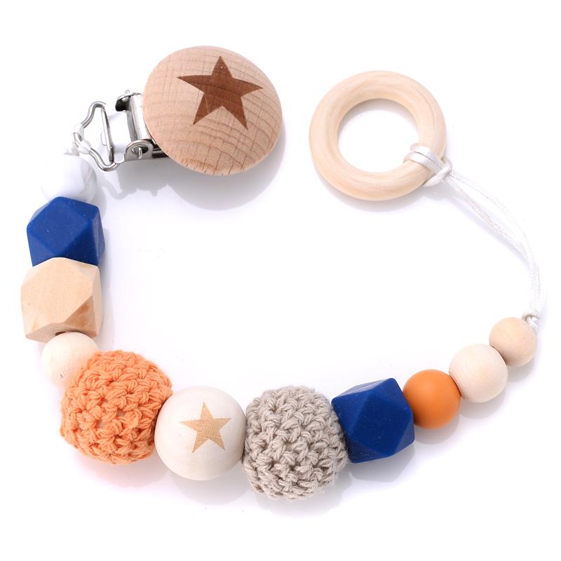 Baby Pacifier Clips Silicone Beads Wooden Crochet Ball Teething Ring Chain Nipple Clamp Dummy Holder Clip Chew Accessories