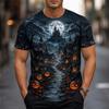 Halloween Horror Black Castle Print Short Sleeve T Shirts For Men Trend Streetwear Personality Holiday Essentials Pumpkin Tshirt