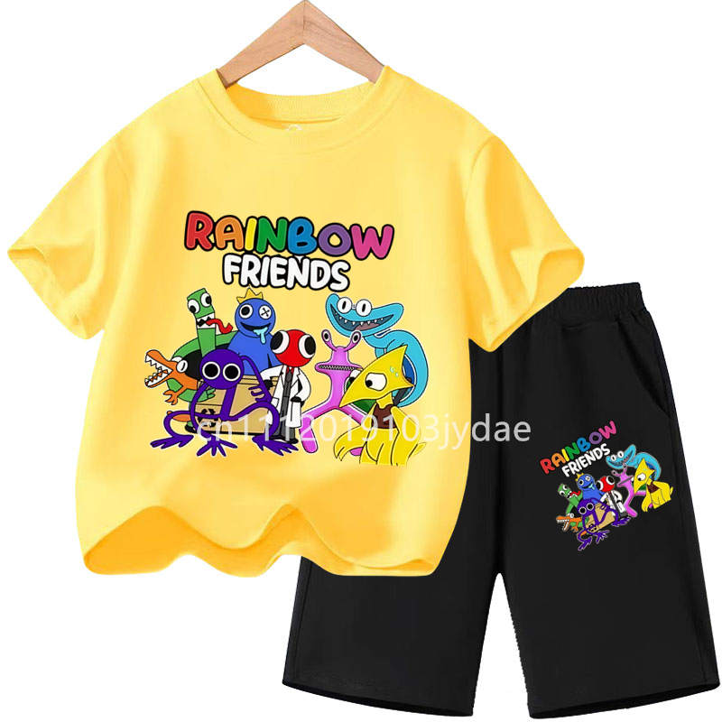 Girls Boys Summer Short Sleeve Tshirt Set Cartoon Tee Tops Game Anime Shirts Kids Rainbow T-shirt