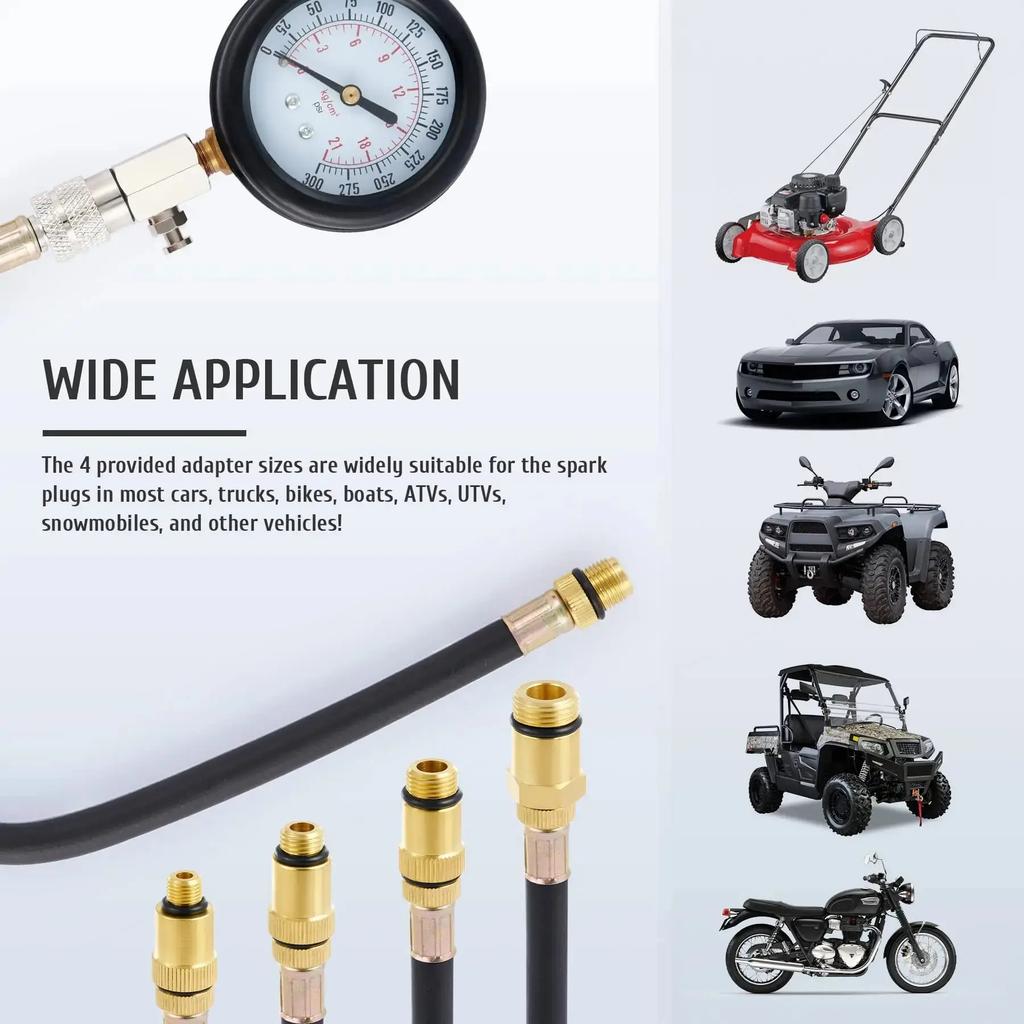 Professional Petrol Engine Compression Tester Kit 0-300 PSI Fuel Cylinder Pressure Gauge Tool Set for Car Motorcycles