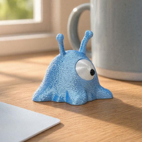 3D Printed One-Eyed Alien Ornament, One-Piece Molding Alien Figure with Flashing Blue Pearlescent Texture, Desktop Decoration