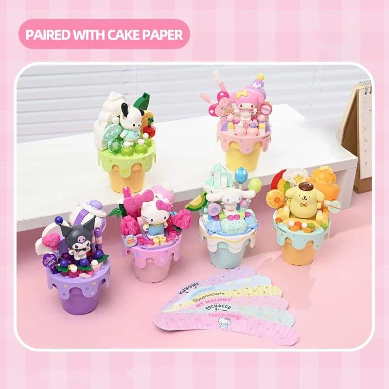 Keeppley Sanrio Building Blocks Ice Cream Cone Hello Kitty Kuromi Pochacco Cinnamoroll Bricks Model Mini Brick Figure Kid Toys